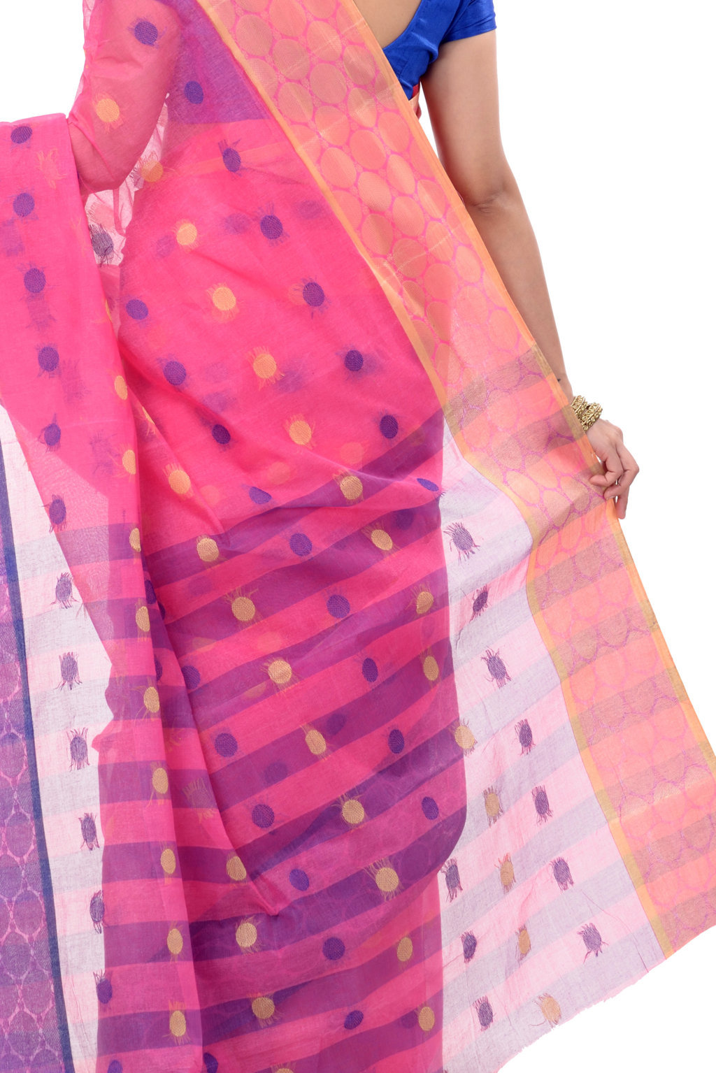 Pink Pure Cotton Ganga Jamuna Tant Saree (371)